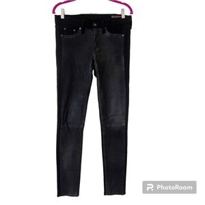 Rag & Bone Hyde Leather Denim Hobo Black Coal Skinny Ankle Jeans